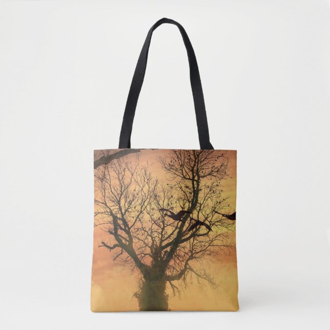 Tote Twisted Autumn Tree At Sunset Bag (Front)