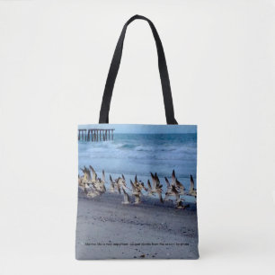 Tote with picture of birds, black skimmers bag