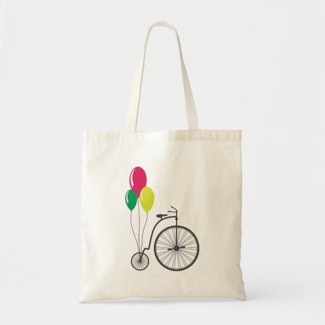 tote with  retro bicycle with balloons bag (Front)