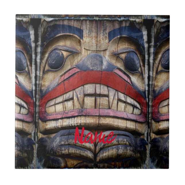 Totem Pole Face Thunder_Cove Ceramic Tile (Front)