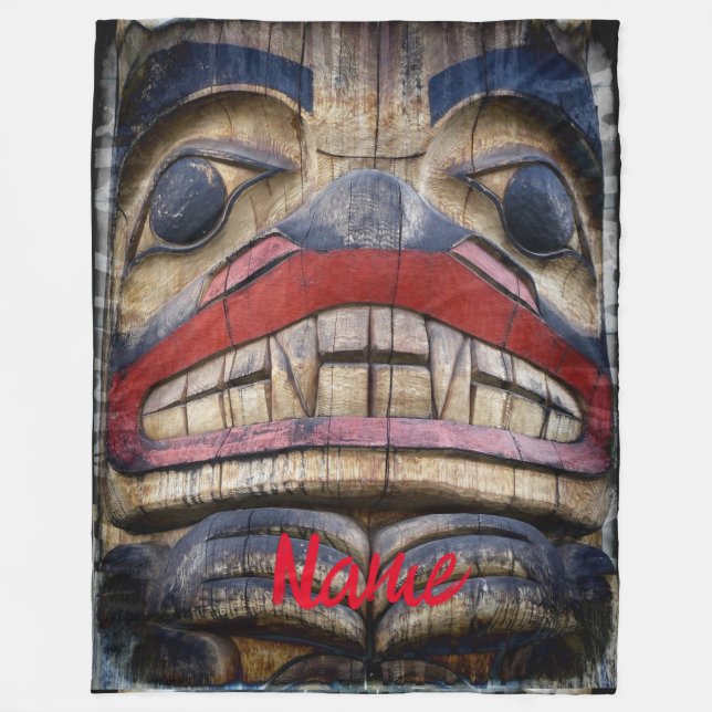 Totem Pole Face Thunder_Cove Fleece Blanket (Front)
