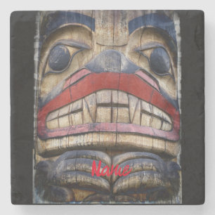 Totem Pole Face Thunder_Cove Stone Coaster