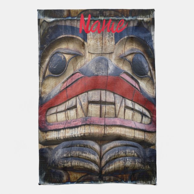 Totem Pole Face Thunder_Cove Tea Towel (Vertical)