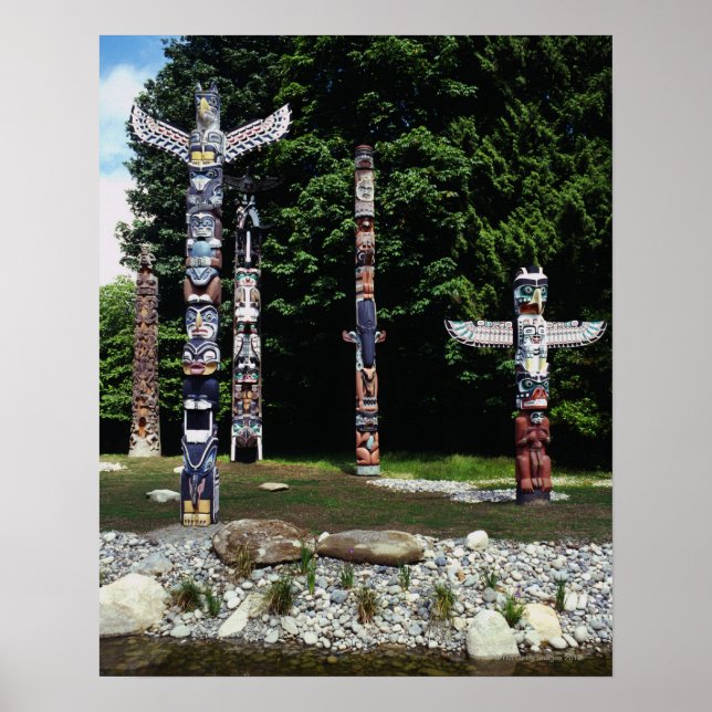 Totem poles, Vancouver, British Colombia Poster (Front)