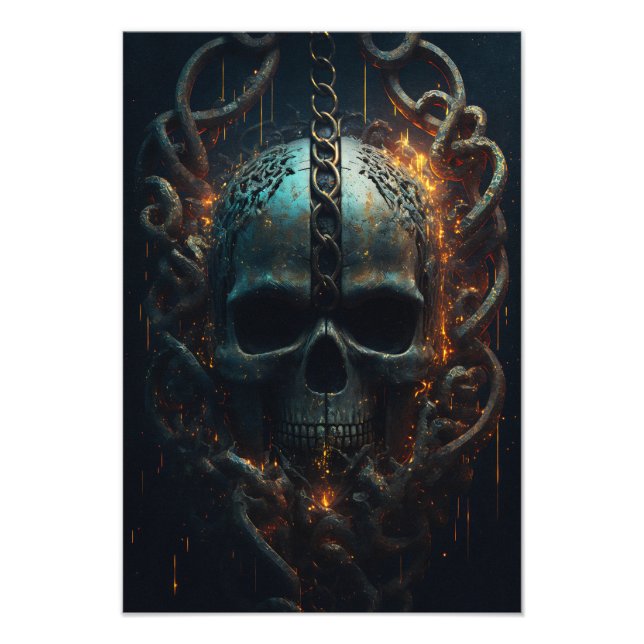 Totenkopf in chains glowing background design photo print (Front)