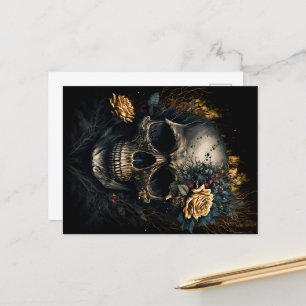 Totenkopf mit dekorativen Rosen Blumen Design Postcard