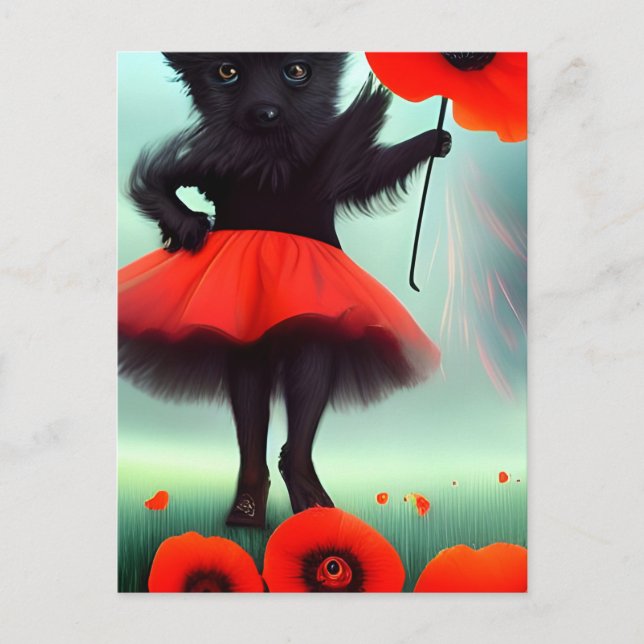 Toto and Red Poppy Flower  Postcard (Front)