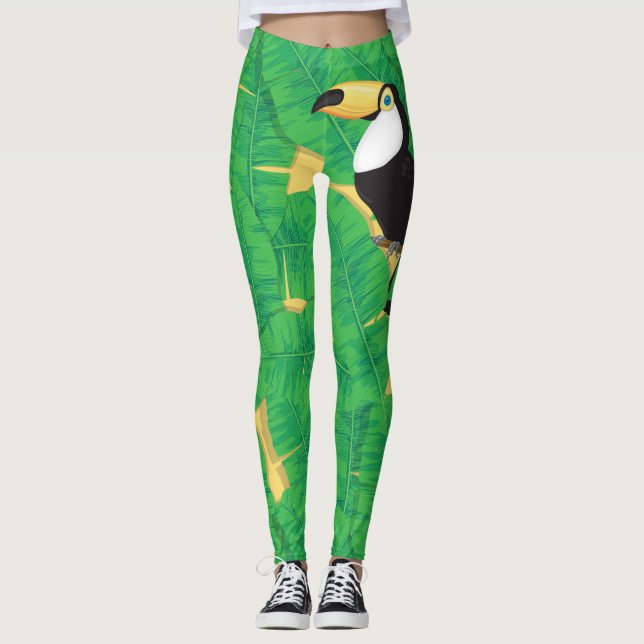 Toucan and banana leaves leggings (Front)