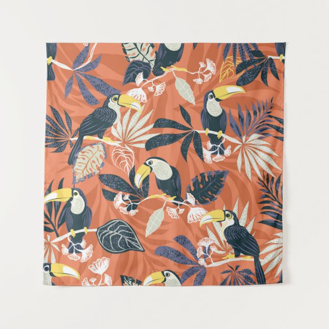 toucan and jungle seamless pattern tapestry (Front)
