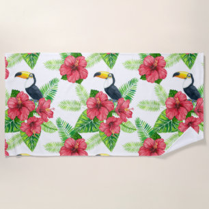 Toucan and tropical bouquet beach towel