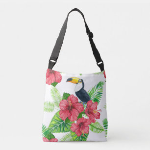 Toucan and tropical bouquet crossbody bag