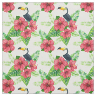 Toucan and tropical bouquet fabric