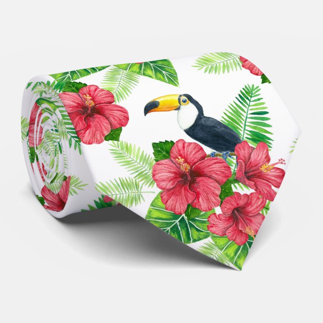 Toucan and tropical bouquet tie (Rolled)