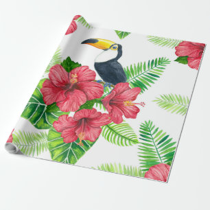 Toucan and tropical bouquet wrapping paper