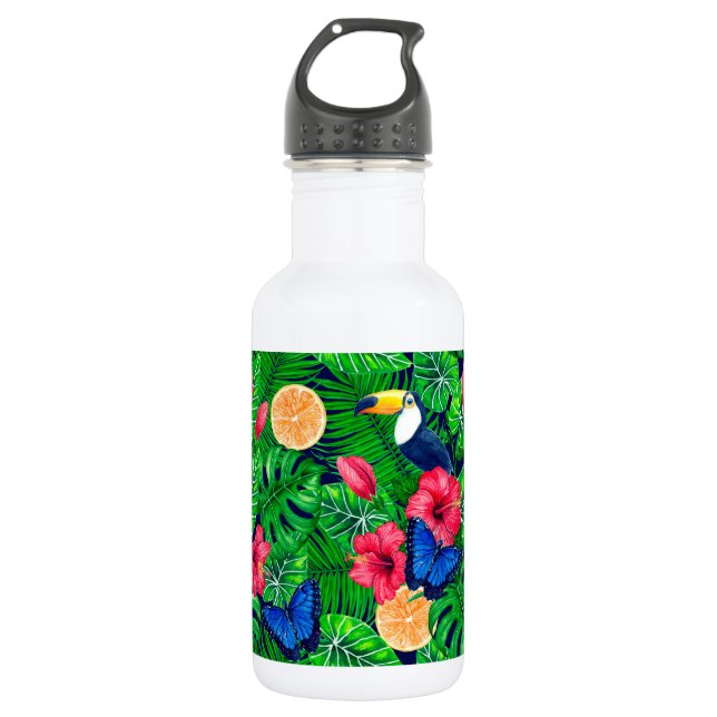 Toucan and tropical garden watercolor 532 ml water bottle (Front)
