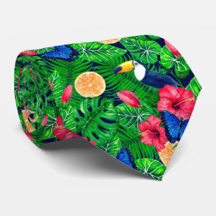 Toucan and tropical garden watercolor tie