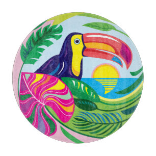Toucan and Tropical Leaves Cutting Board