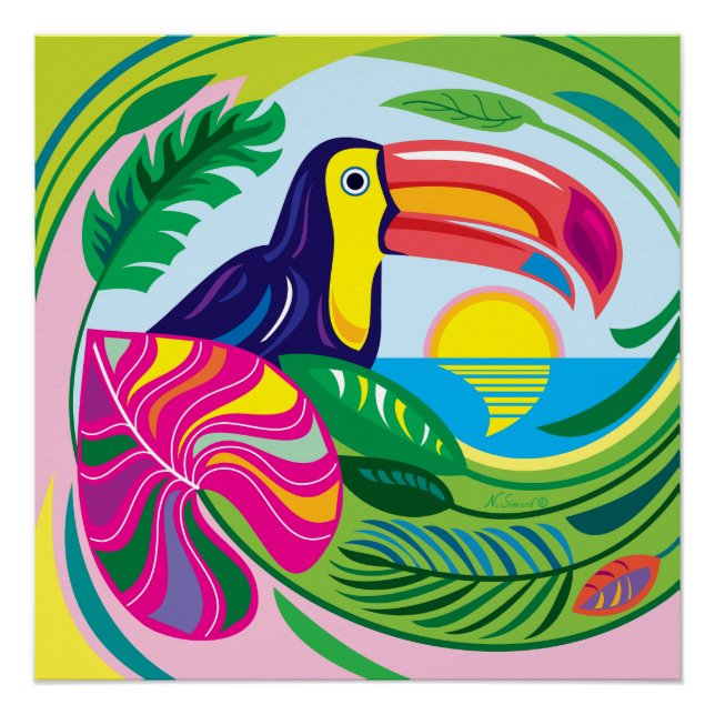 Toucan and Tropical Leaves Poster (Front)