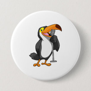 Toucan at Music with Microphone 7.5 Cm Round Badge