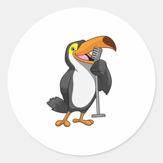 Toucan at Music with Microphone Classic Round Sticker (Front)