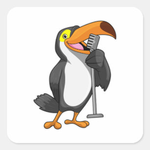 Toucan at Music with Microphone Square Sticker