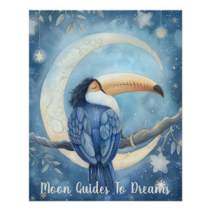 Toucan bird baby sleeping on Moon Poster