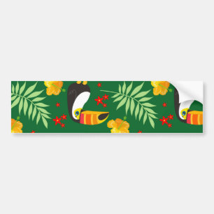 Toucan Bird Green Leave Orange Red Flower Tropical Bumper Sticker