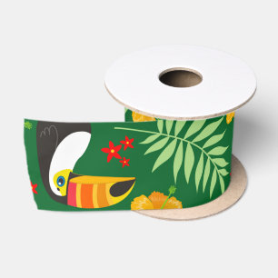 Toucan Bird Green Leave Orange Red Flower Tropical Satin Ribbon
