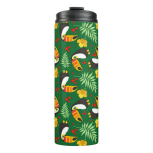 Toucan Bird Green Leave Orange Red Flower Tropical Thermal Tumbler