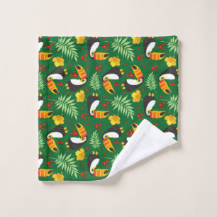 Toucan Bird Green Leaves Orange Red Flower Wash Cloth