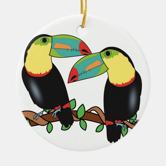 Toucan bird love art ceramic tree decoration (Front)