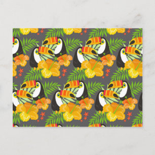 Toucan Bird Orange Tropical Flowers Green Leaves Postcard