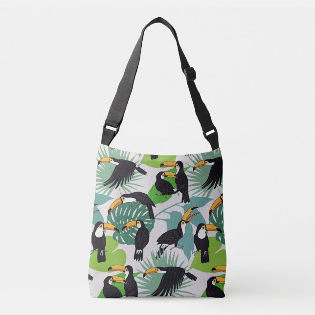Toucan Bird: Palm Leaves Pattern Crossbody Bag (Front)