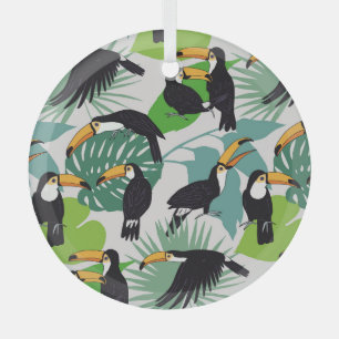 Toucan Bird: Palm Leaves Pattern Glass Tree Decoration