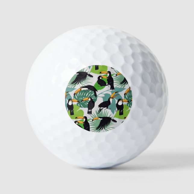 Toucan Bird: Palm Leaves Pattern Golf Balls (Front)