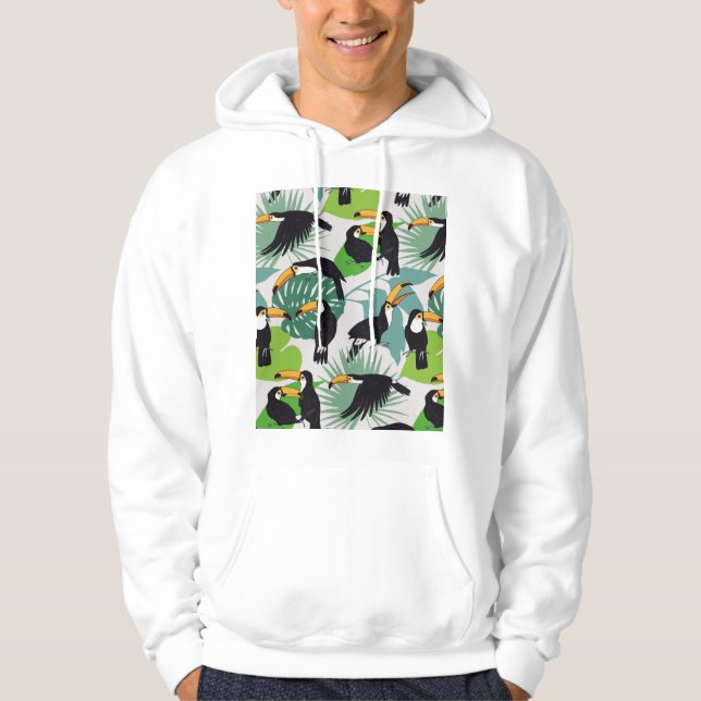 Toucan Bird: Palm Leaves Pattern Hoodie (Front)
