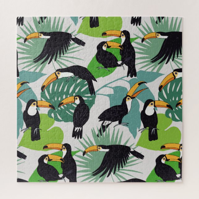 Toucan Bird: Palm Leaves Pattern Jigsaw Puzzle (Vertical)