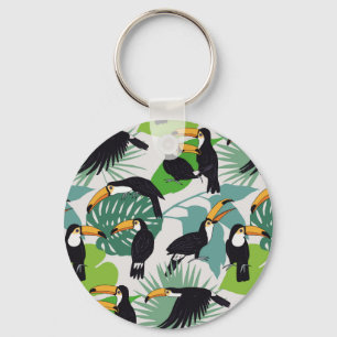 Toucan Bird: Palm Leaves Pattern Key Ring