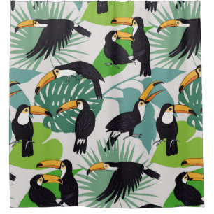 Toucan Bird: Palm Leaves Pattern Shower Curtain