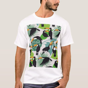 Toucan Bird: Palm Leaves Pattern T-Shirt