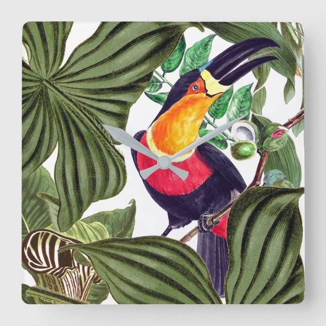 Toucan Bird Wildlife Animals Leaves Wall Clock (Front)