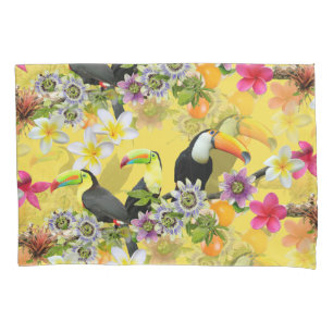 Toucan Birds, Passion Flowers, Plumeria Tropical Pillowcase