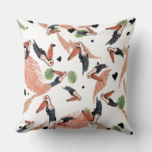 Toucan Birds Summer Tropical Greenery Art Cushion