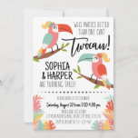 Toucan Birthday Invitation Sisters Girl Twocan<br><div class="desc">♥️ This adorable Toucan invitation is great for a sister's birthday party themed with girl toucans and tropical leaves. A matching design is included for the backside. ♥️ Make this design personally yours by easily adding your party details. Just click the "Personalise" button to begin editing. ♥️ Check out the...</div>