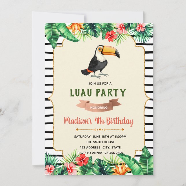 Toucan birthday party invitation (Front)