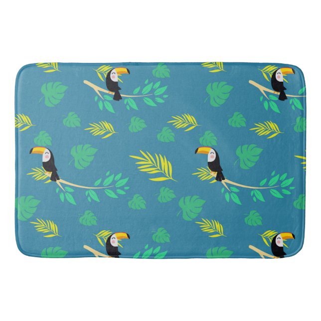 Toucan Blue and Green Tropical Rainforest Bath Mat (Front)