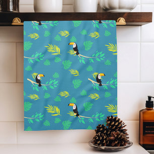 Toucan Blue and Green Tropical Rainforest Tea Towel