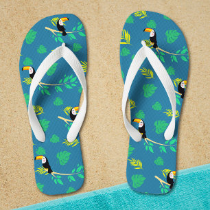 Toucan Blue and Green Tropical Rainforest Thongs