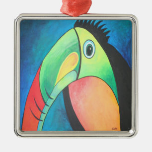 Toucan Childlike Cartoon Painting Metal Ornament
