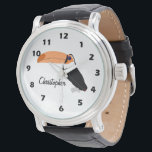 Toucan Design Personalised Watch<br><div class="desc">Wrist watch toucan design. You can customise this watch with any text of your choice. Should you require any help with customising then contact us through the message link on this page. Toucan wrist watch</div>